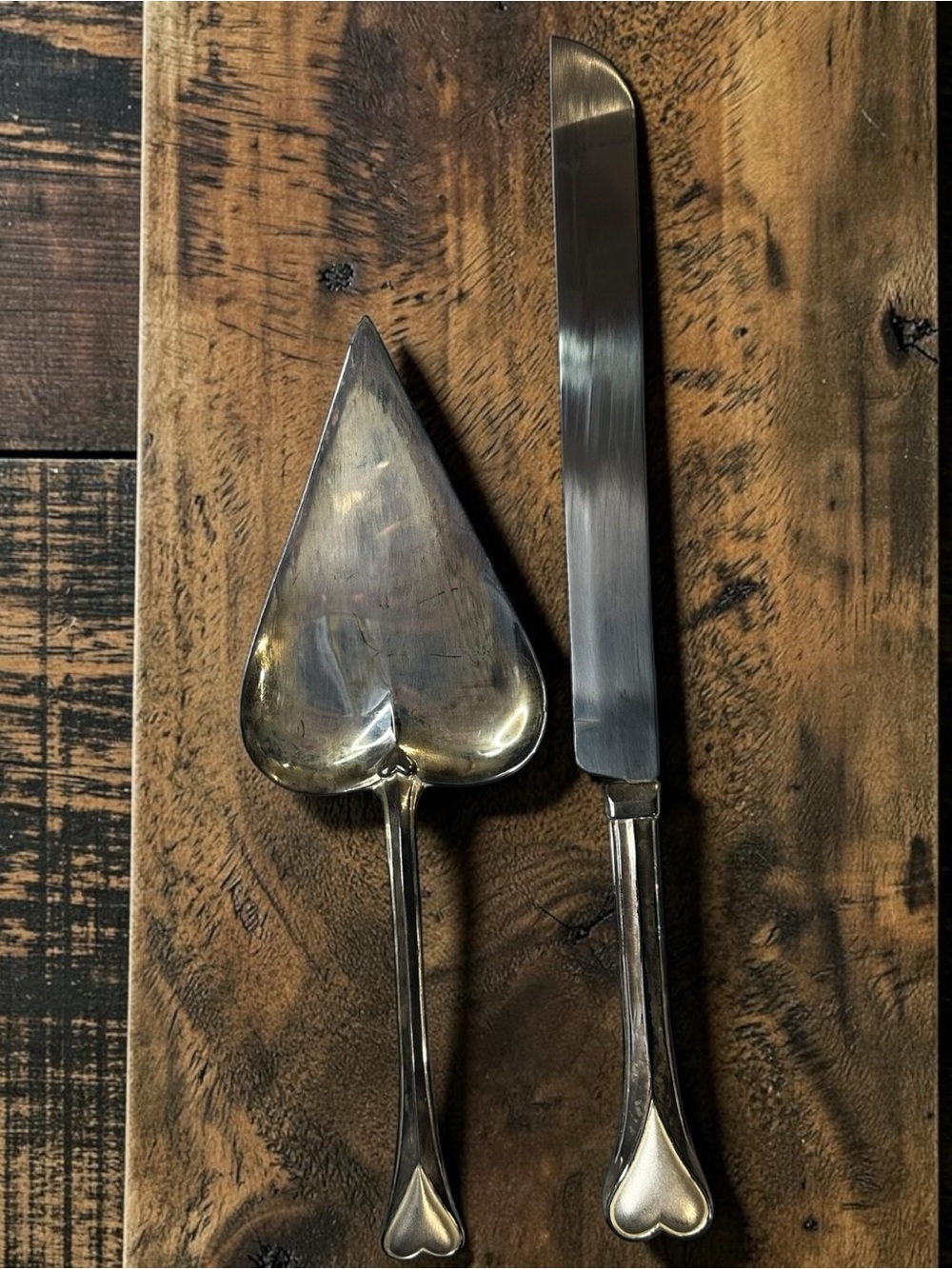 Vintage International Silver Heart Cake Knife Server Set 2pc Silverplate Wedding